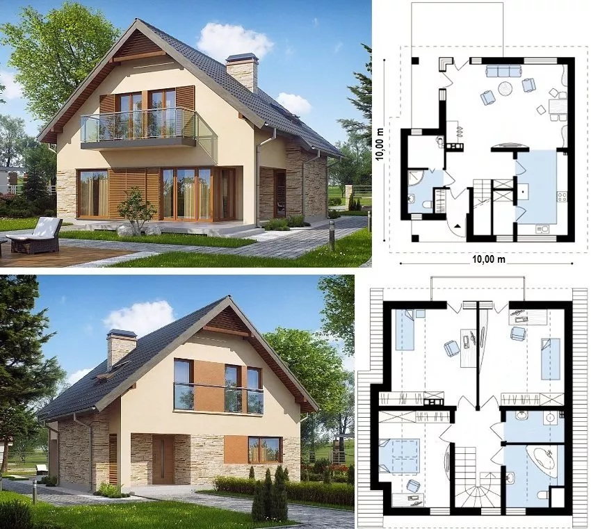 Projekty domów 10x10: domy o doskonałym układzie z klejonki i domy .